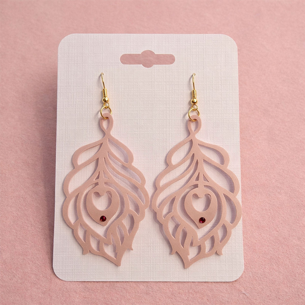 Boucles d’oreilles plume cœur en simili cuir – légères, sans nickel