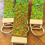 Porte-clés pailleté en simili cuir – Intérieur orange – 2,5 x 12 cm