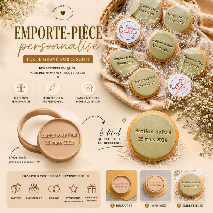 Emporte-pièce personnalisé texte – Biscuit gravé sur mesure pour événements